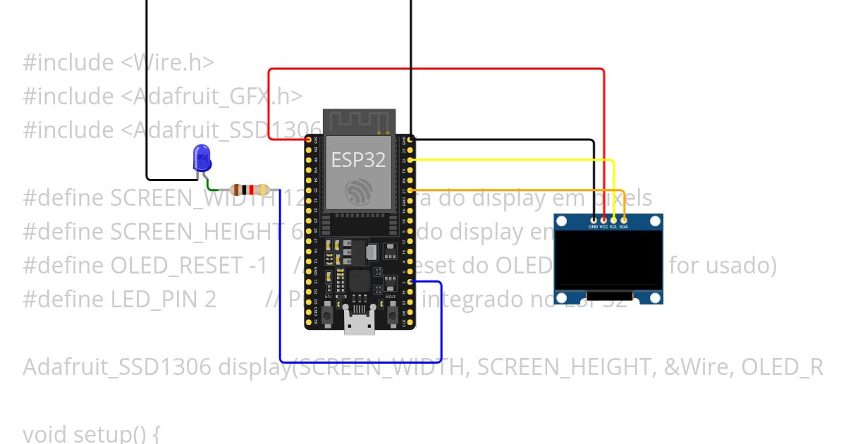 SSD1306 + Led Blink Test simulation