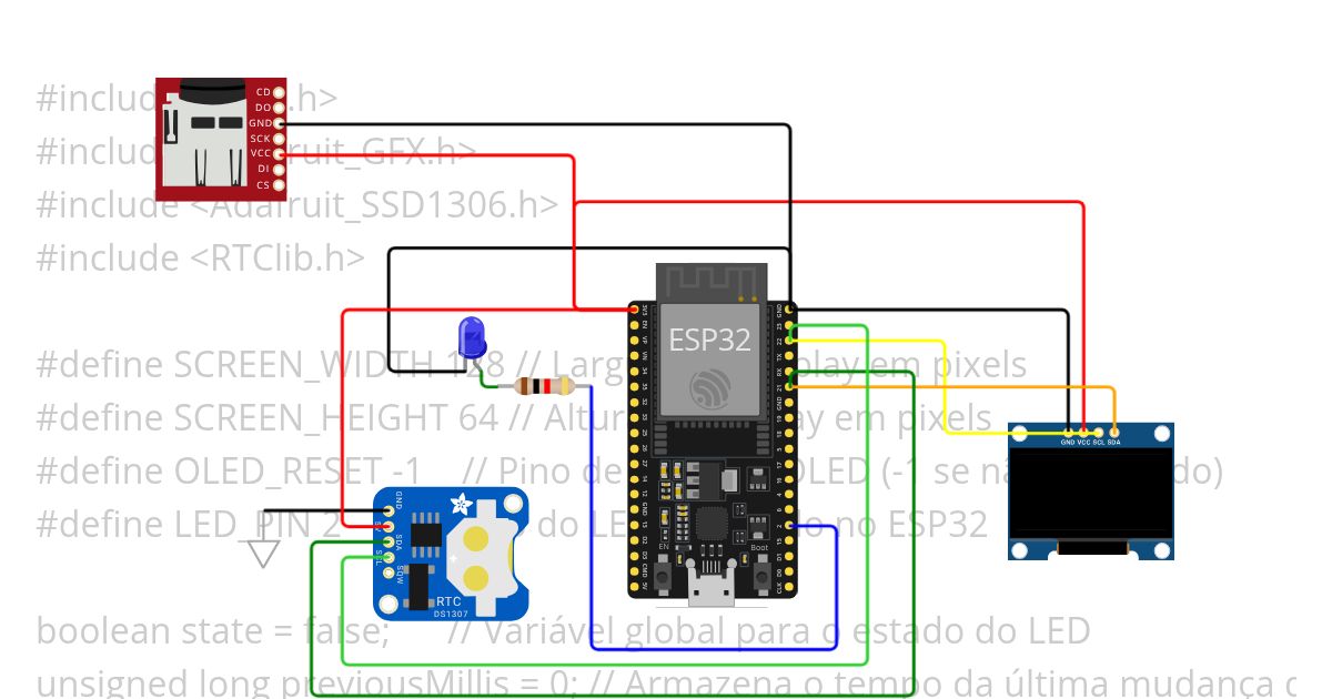 SSD1306 + Led Blink + RTC Test simulation