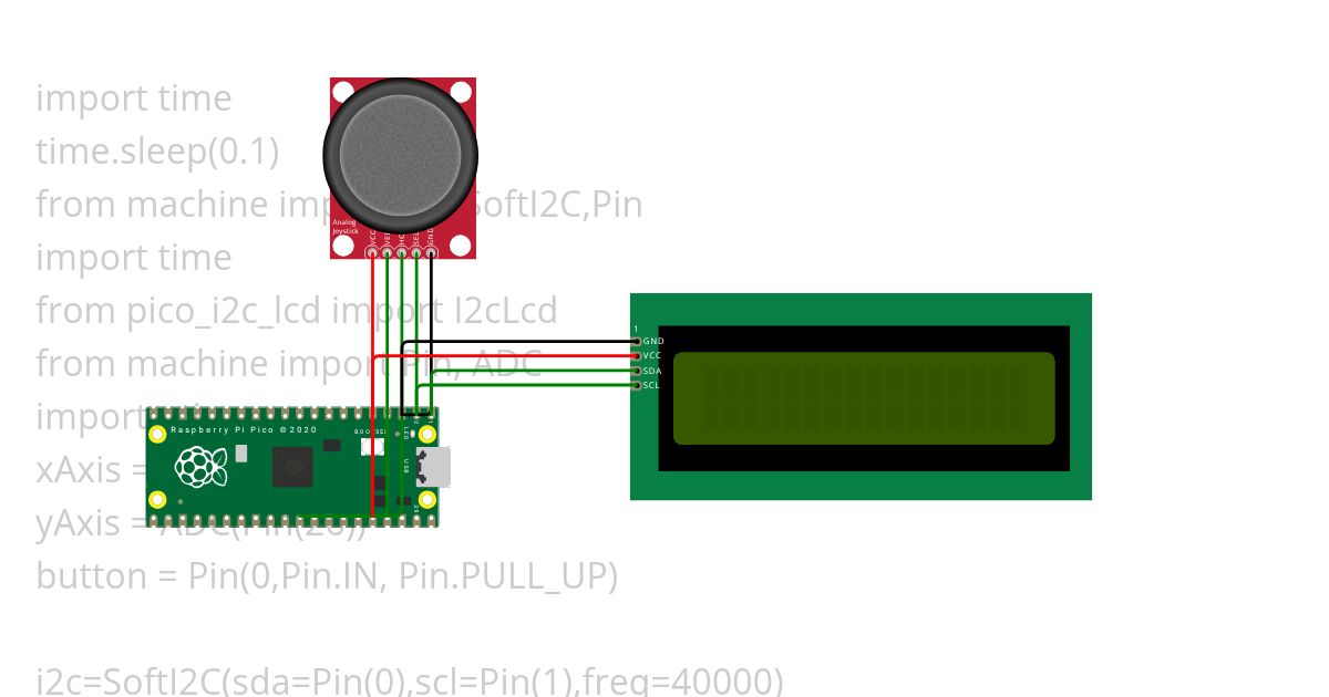 analog joystick sensor direção LCD 20x4 simulation