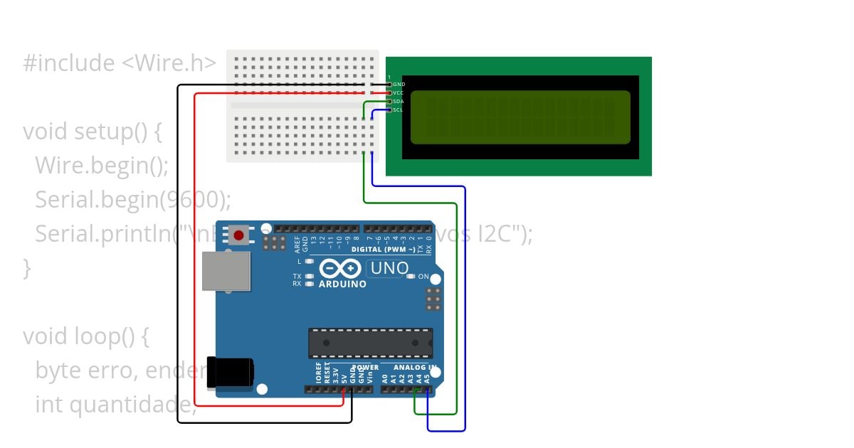 Framework Arduino II: Aula 08 Display escaneando I2C simulation