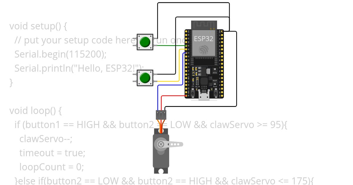 claw servo button code example simulation