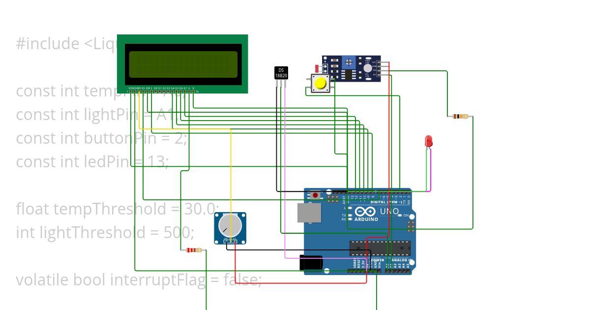 11- LCD temperature light: Arduino uno simulation