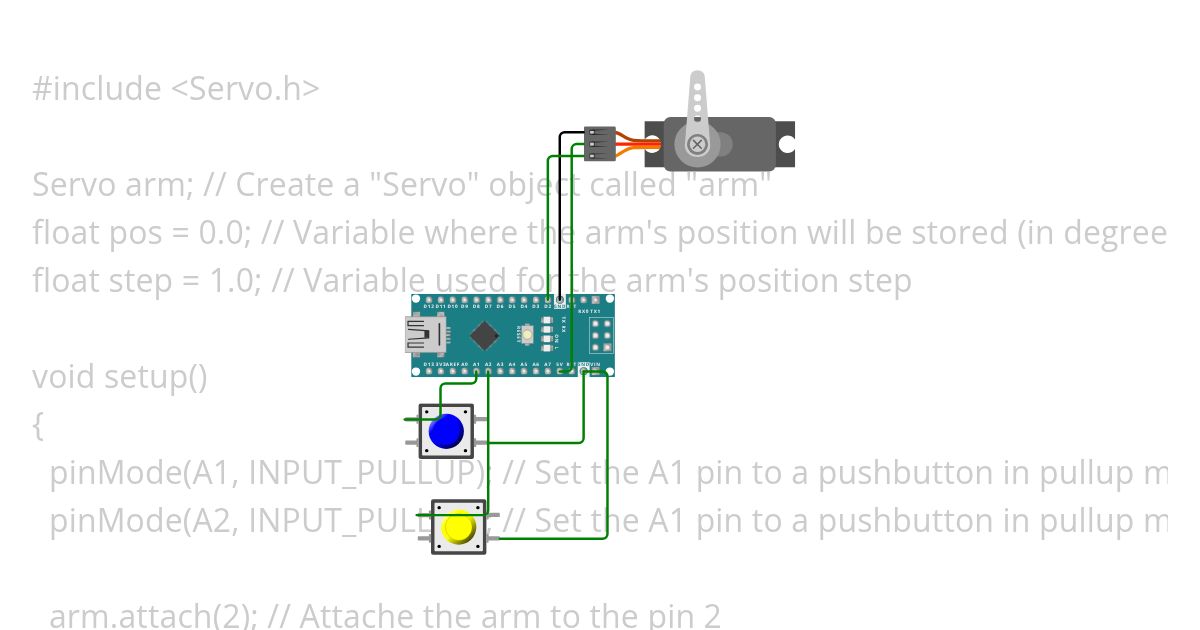 13- Servomotor:buttons:Arduino uno simulation