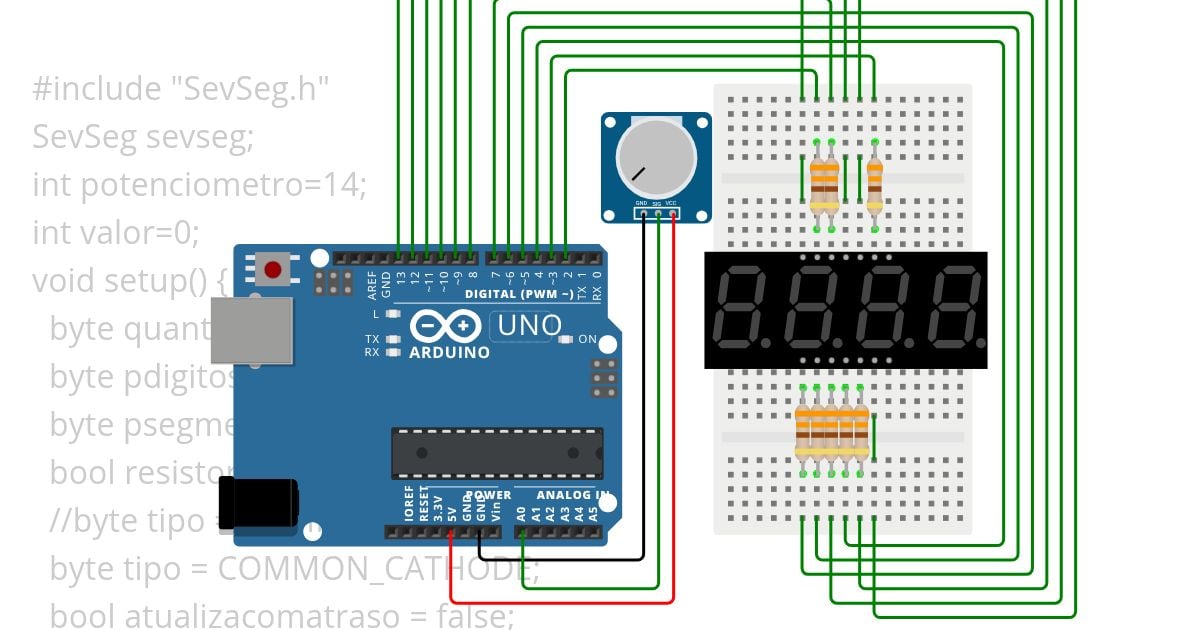 Framework Arduino II: Aula 11 Biblioteca SevSeg.h simulation