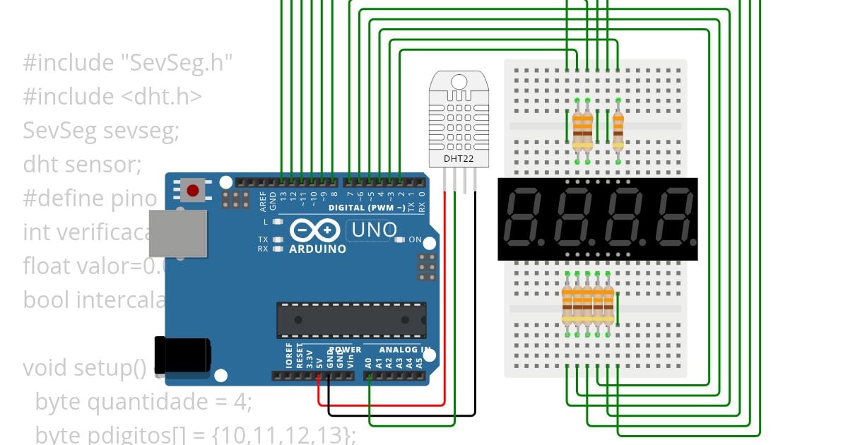 Framework Arduino II: Aula 11 Biblioteca SevSeg e DHT simulation