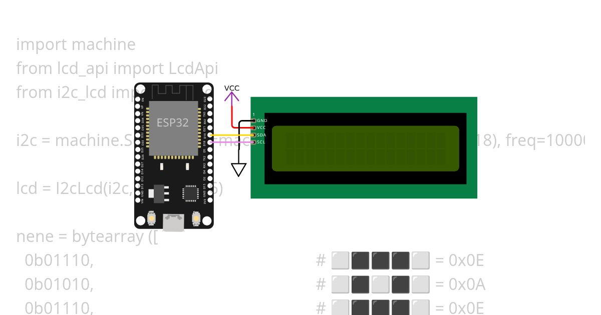 I2C LCD con caracteres custom simulation