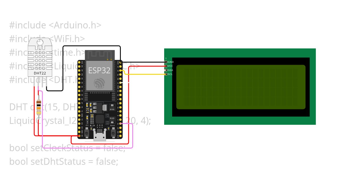 ESP32 Digital Clock & DHT Sensor simulation