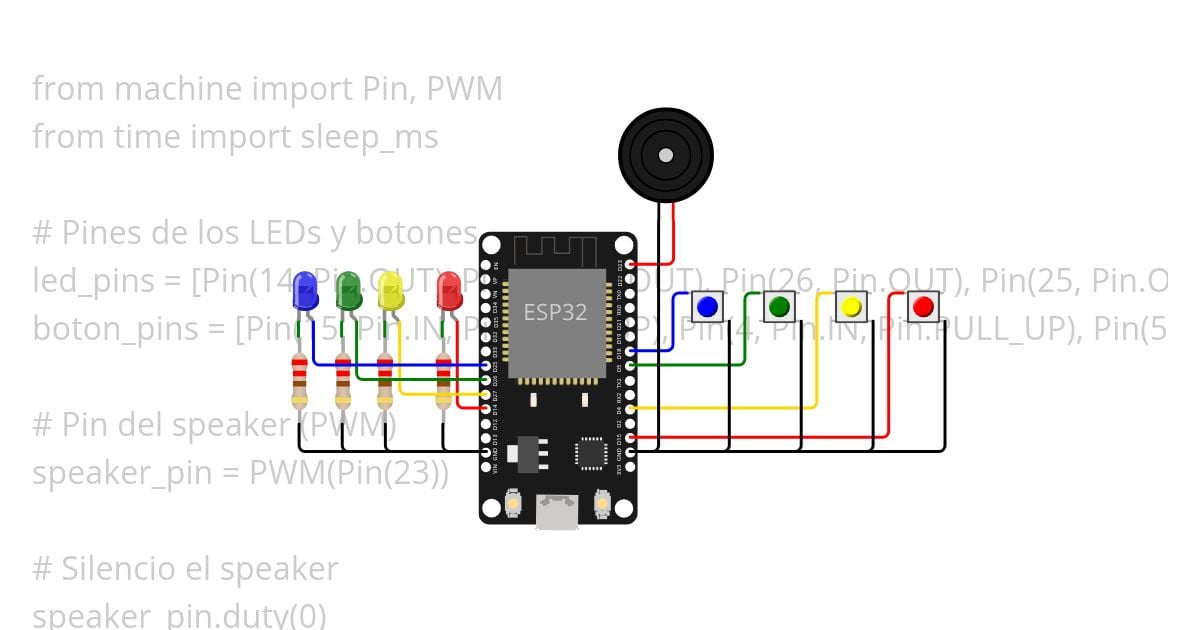 Leds, botones y buzzer simulation