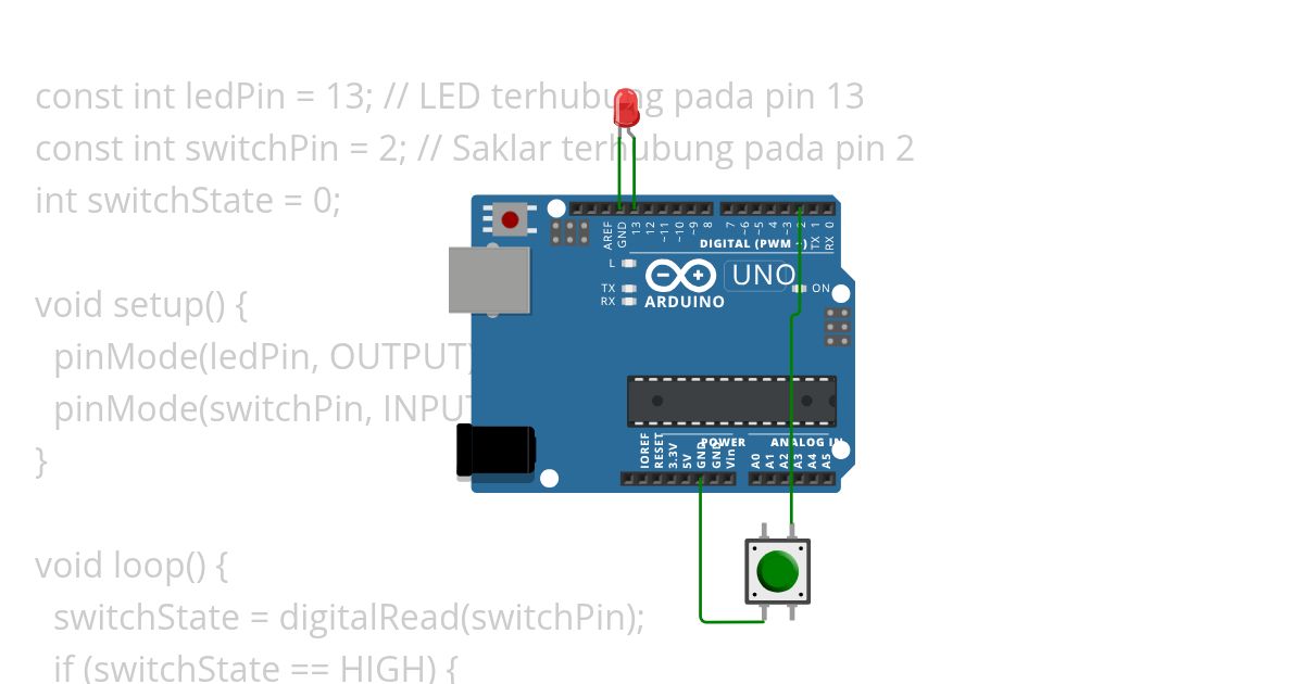 Mengendalikan LED menggunakan saklar simulation