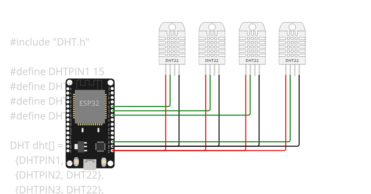 esp32 DHT22 - 4 DHT sensors simulation