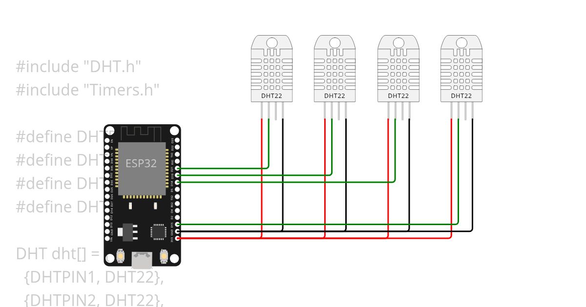 Multithreads - esp32 DHT22 - 4 DHT sensors simulation