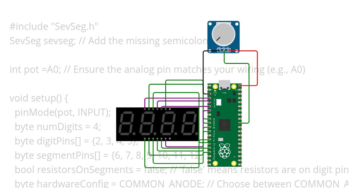 Interfacing Potentiometer with 4 Digit Seven Segment Display Base Task  simulation