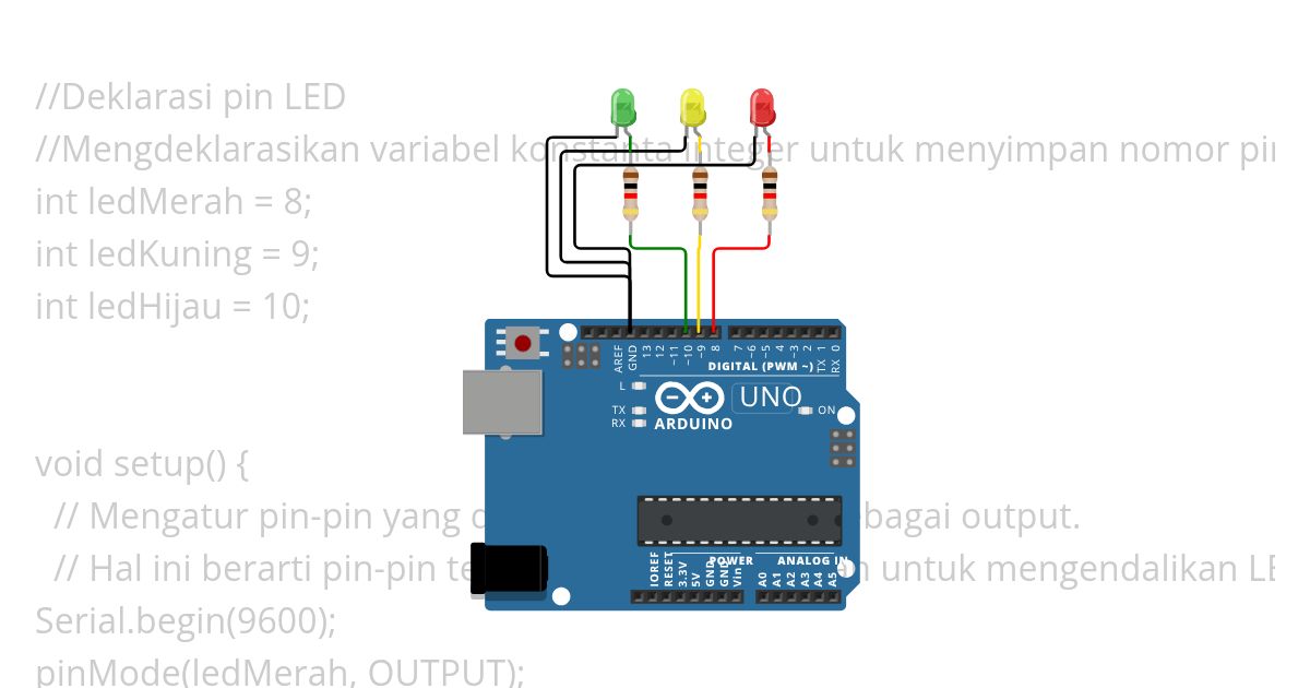Latihan Praktikum LED dan Arduino dengan Wokwi 3 simulation