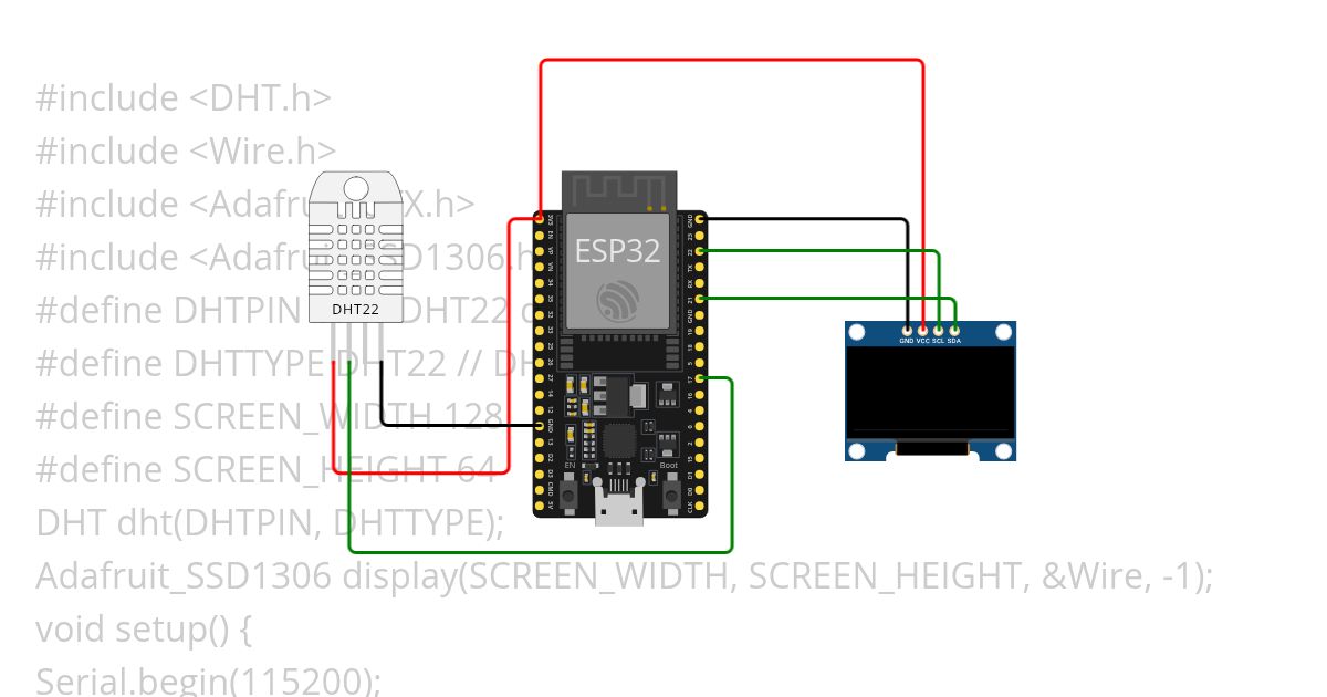 Example 1: Temperature and Humidity Monitoring with DHT22 Sensor and OLED Display simulation