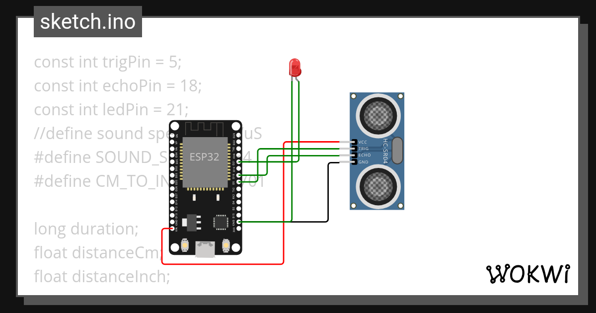 esp32 - Ultrasonic Sensor avec led - Wokwi ESP32, STM32, Arduino Simulator