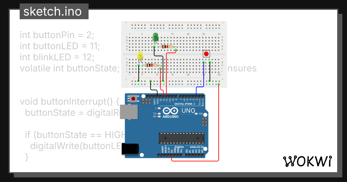 Blinking LEDs With Interrupts - Wokwi ESP32, STM32, Arduino Simulator