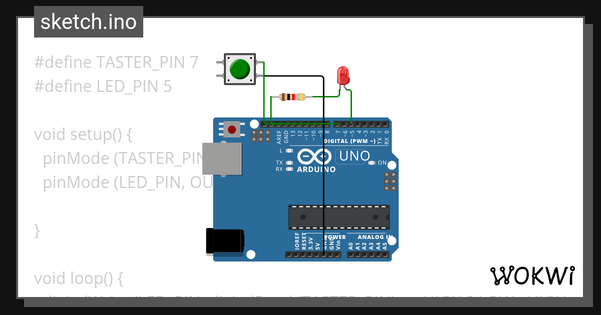 Ternärer Operator Taster für LED - Wokwi ESP32, STM32, Arduino Simulator