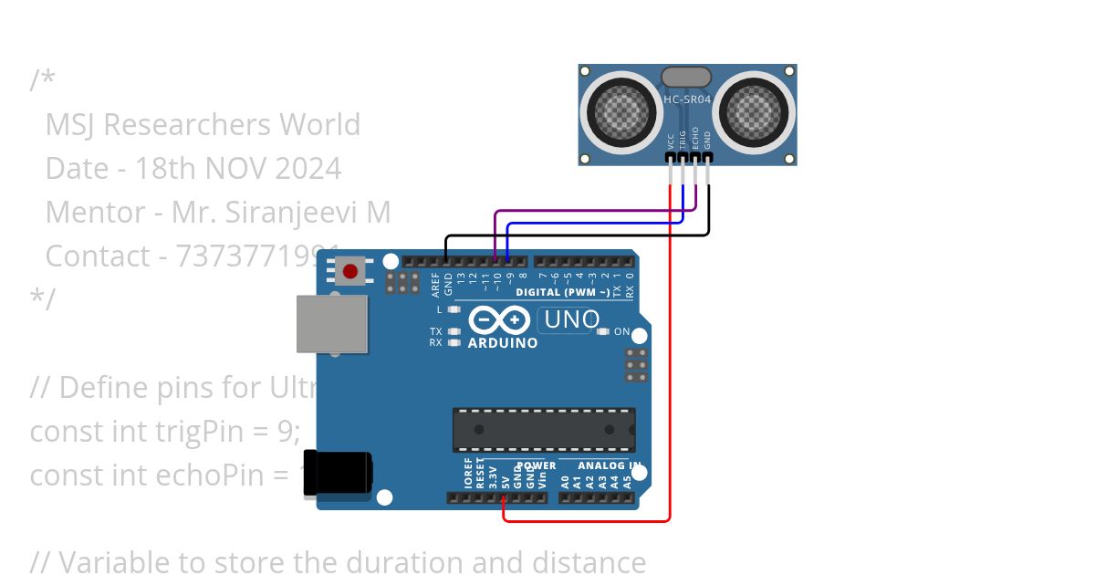Task 11 SR04 Ultrasonic Distance Sensing simulation