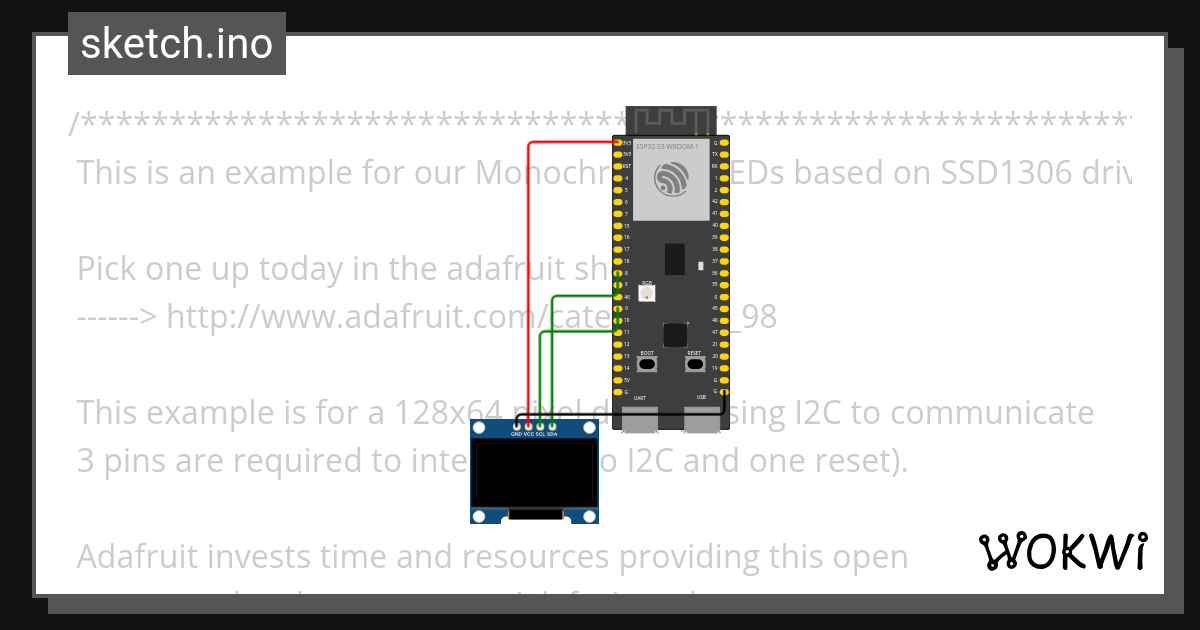 Esp32-s3 i2c adafruit ssd1306 - Wokwi ESP32, STM32, Arduino Simulator