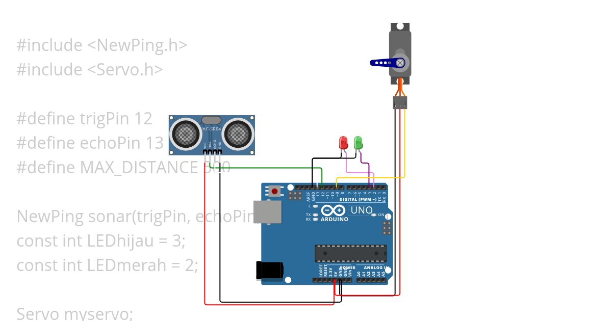 HC-SR04 Ultrasonic Sensor Servo LED simulation
