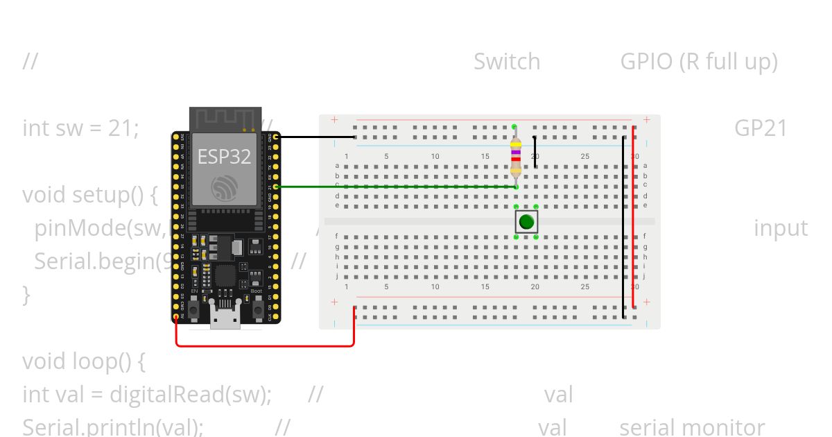ใบงานเรื่องการรับค่าการกด Switch ทางขา GPIO (R full Down) simulation