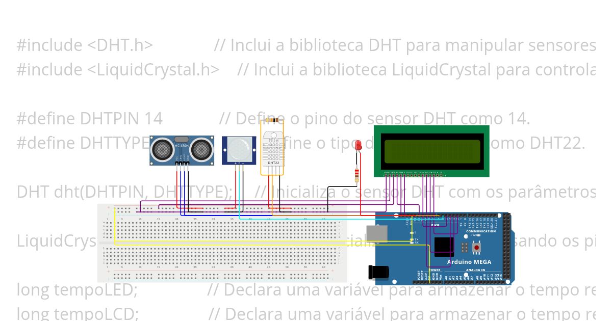LCD  + Temperatura + Umidade + Distância  simulation