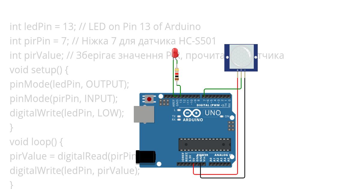 pir sensor+led simulation