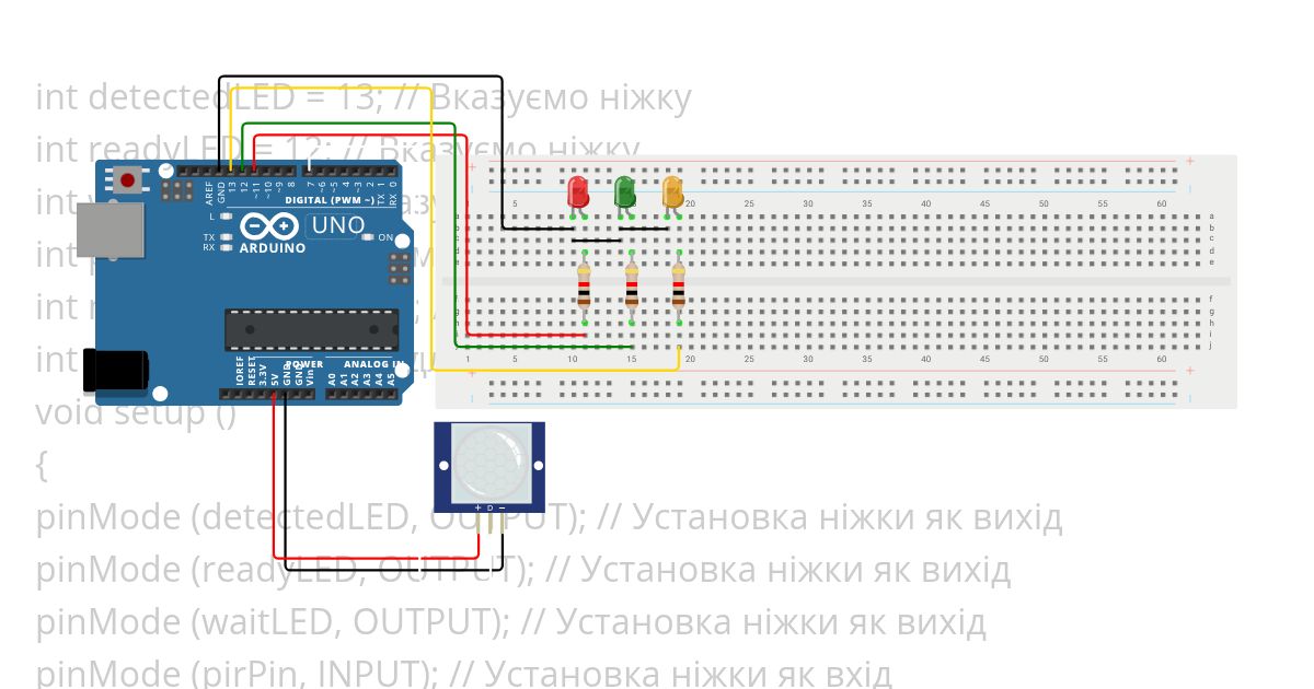 pir sensor+3led simulation