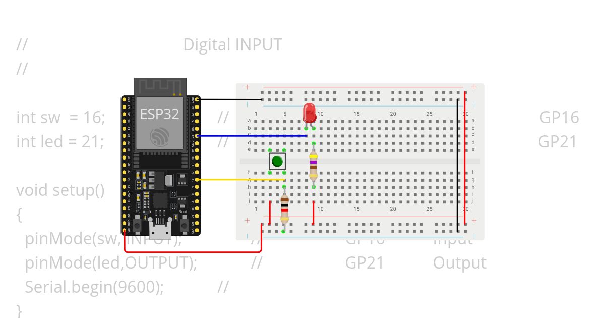 ใบงานเรื่องรับค่าการกด Switch ทางขา GPIO (วงจรเปิด-ปิดไฟ) 02 simulation