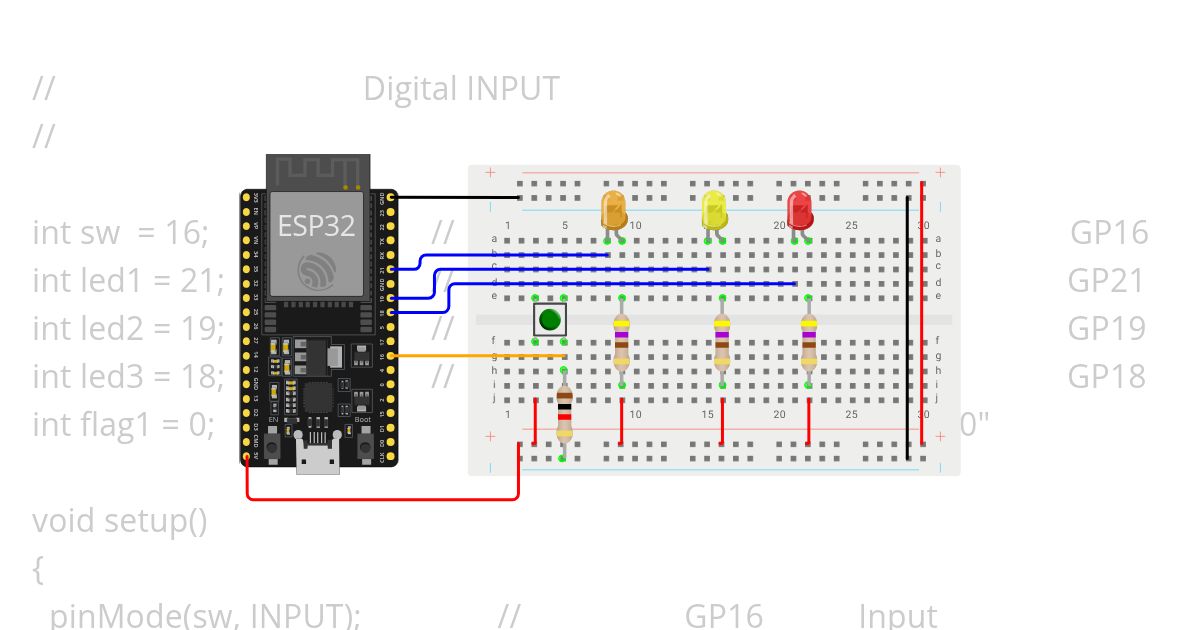 ใบงานเรื่องรับค่าการกด Switch ทางขา GPIO (วงจรเปิด-ปิดไฟ) 03 simulation