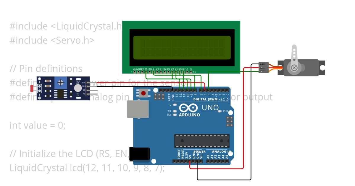 Water sensor + servo simulation