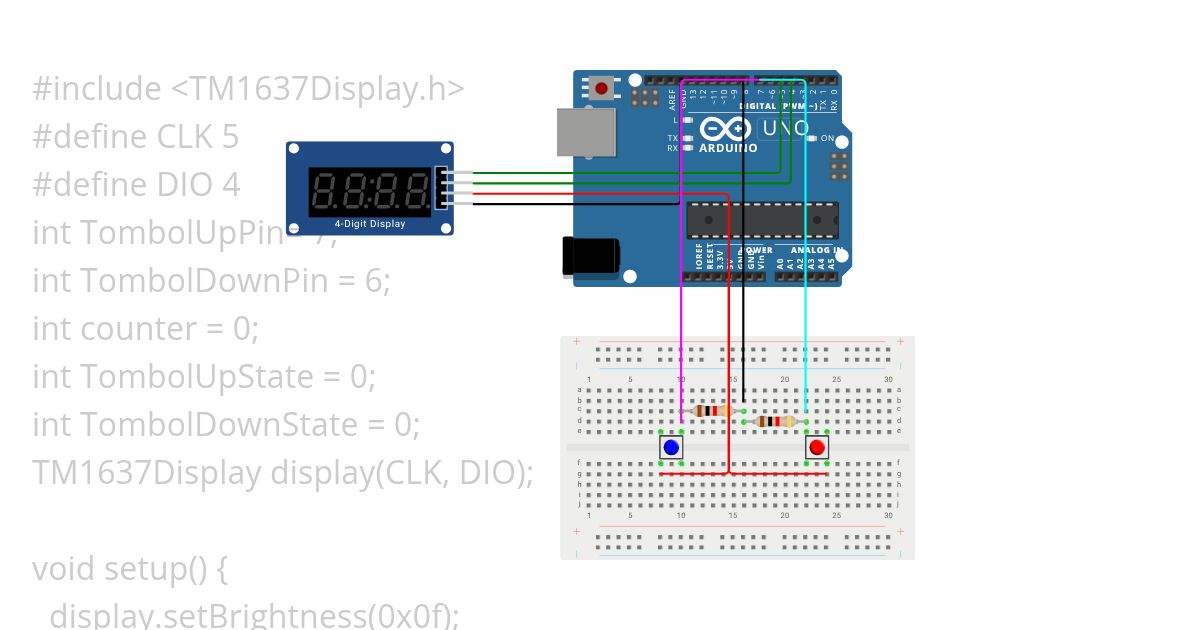 COUNTER UP AND DOWN 7 SEGMENT 4 DIGITS TM1637  simulation
