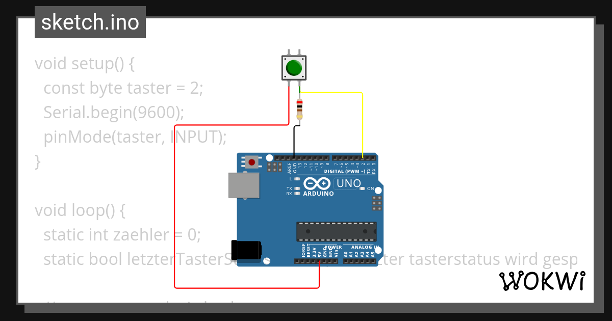 Labor 2 Taster entprellt mit Delay - Wokwi ESP32, STM32, Arduino Simulator
