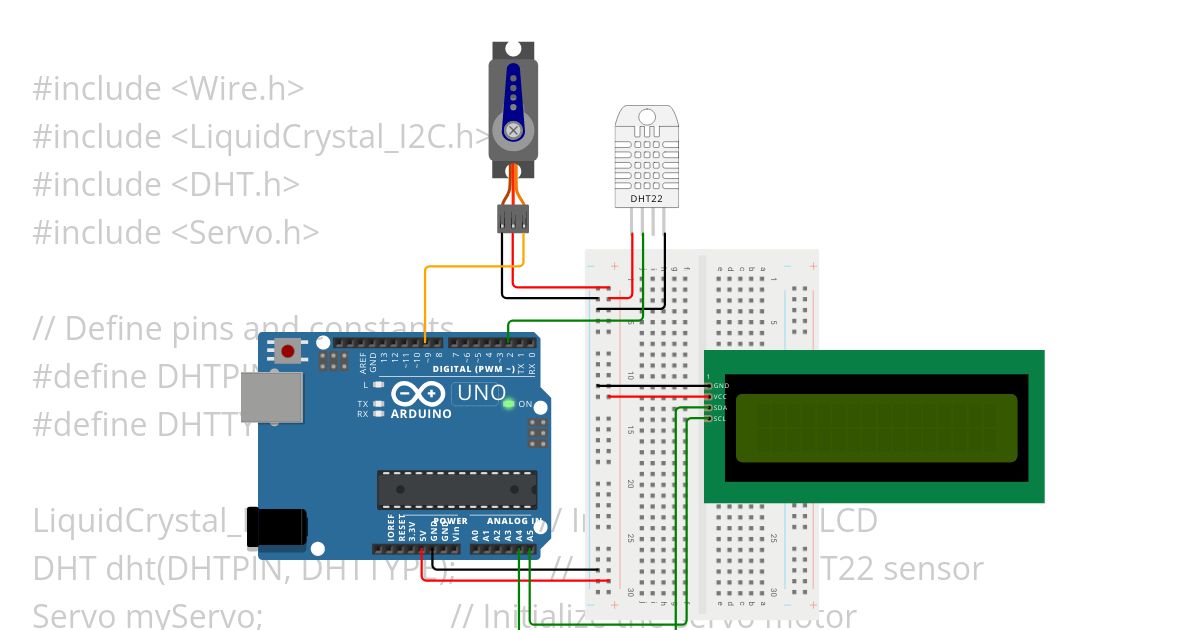 Arduino, sensor, LCD and servo simulation