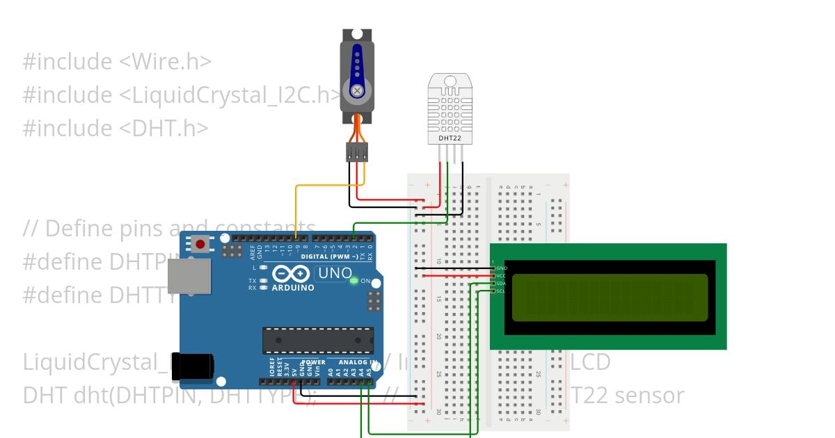 Arduino, sensor, LCD and servo VarSpeedServo simulation