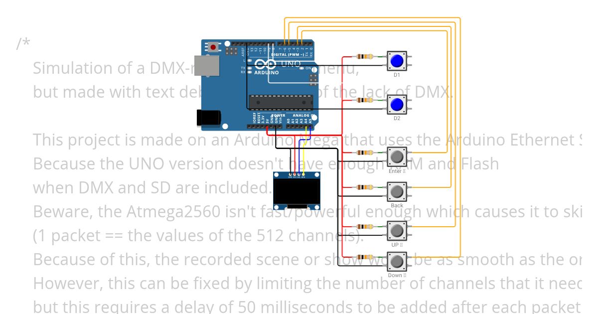 Arduino Uno: Menu Options for DMX-recorder/player simulation
