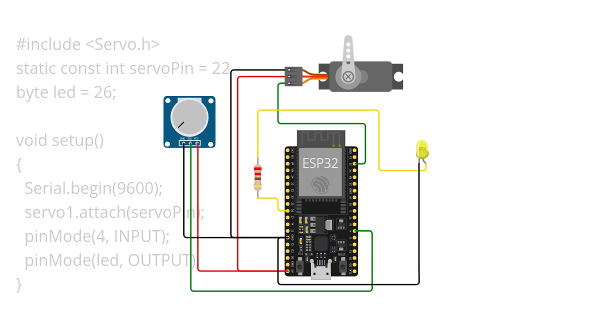 potonsiometre + svetodiod + servo simulation