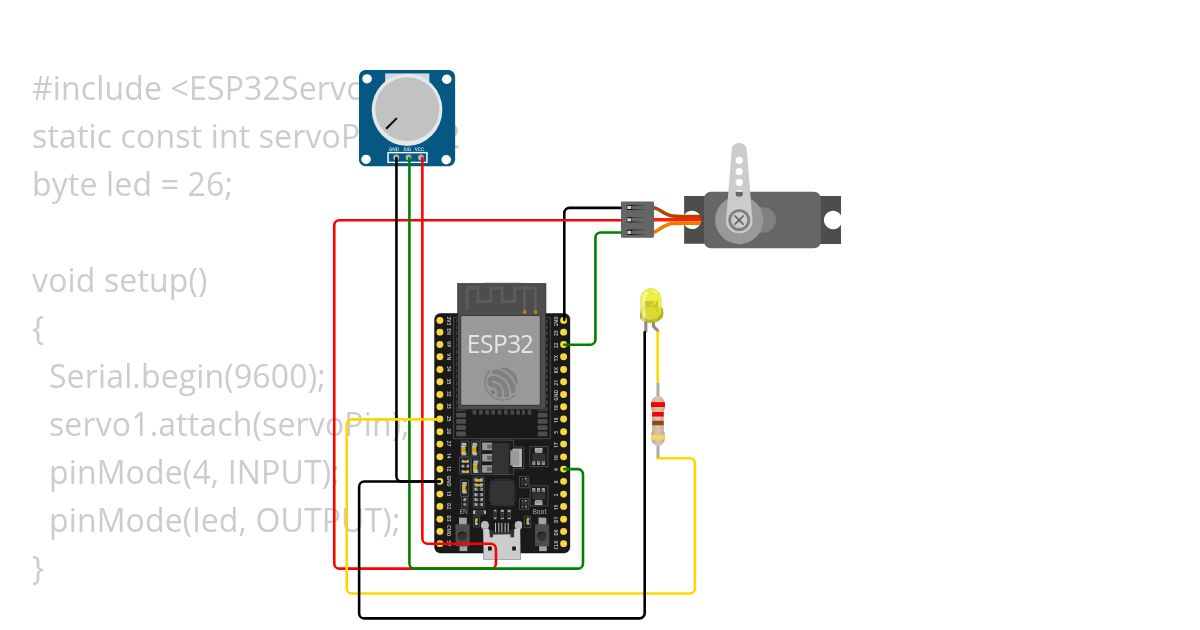 potonsiometre + svetodiod + servo/ simulation