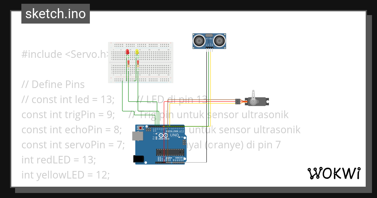 simulator tong sampah otomatis - Wokwi ESP32, STM32, Arduino Simulator