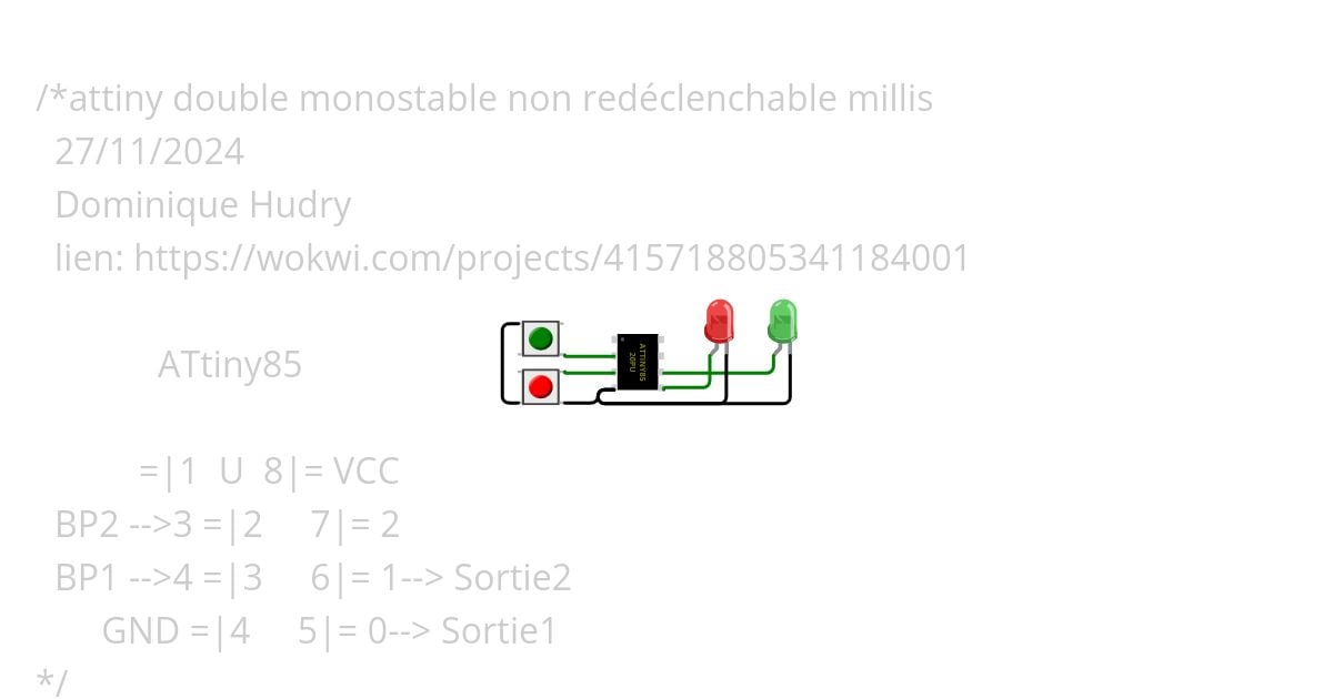 attiny double monostable non redéclenchage millis2 simulation