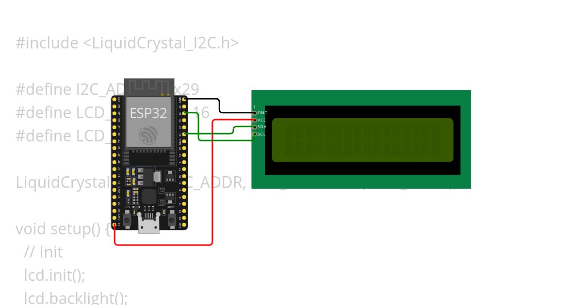 ESP32 I2C LCD simulation