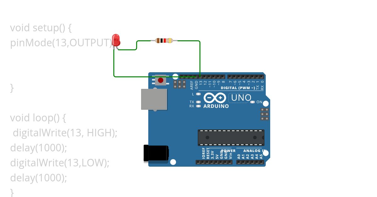 2- LED: Resistor: Arduino simulation