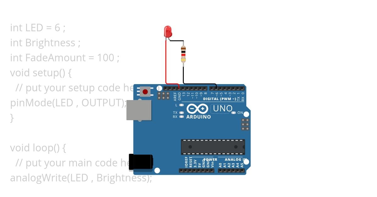 Q3. Fade : This Example shows how to fade an LED on Pin9 using. simulation