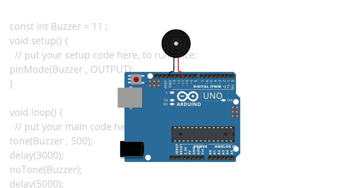 Q4.Using an Arduino UNO and a Buzzer connected to Pin9, Write a program to toggle the Buzzer ON and OFF every second. Additionally, print "Buzzer ON for 500sec" and "Buzzer OFF for 500sec" to the Serial Monitor with each toggle. simulation