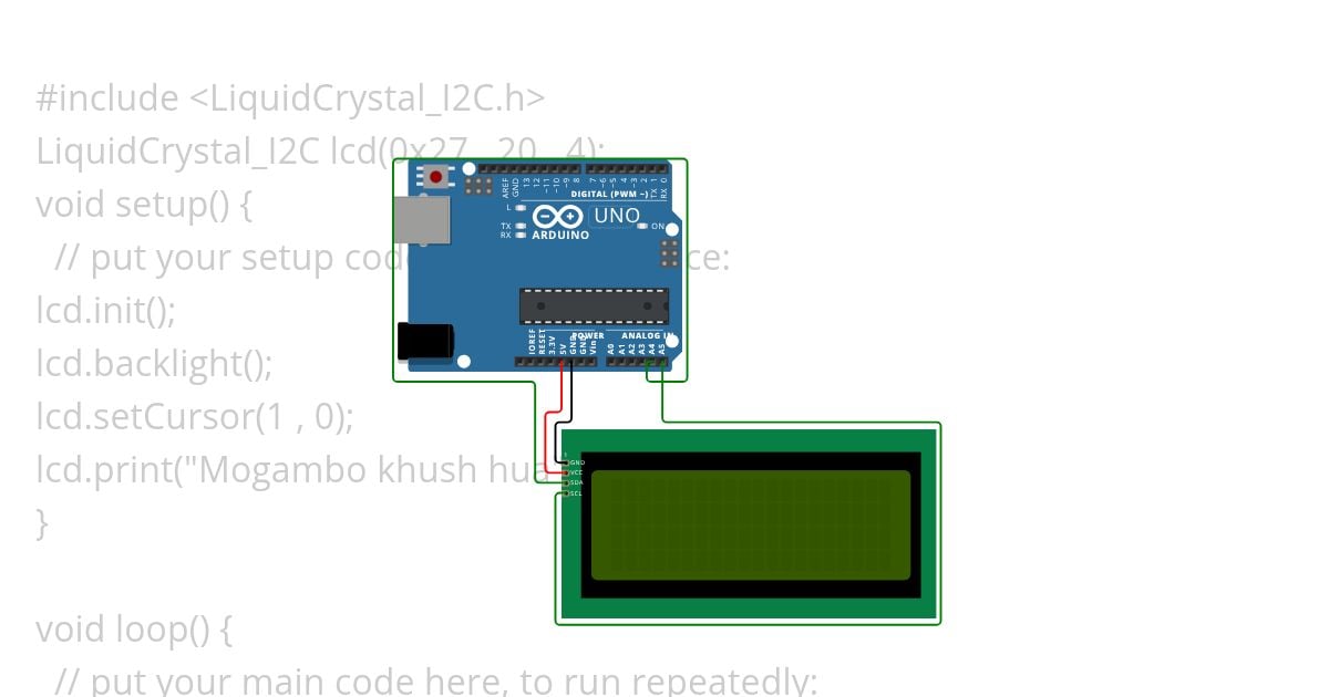 Q5.The code displays "I.O.T" on the first line and continuously displays the current milliseconds on the third line of a 20x4 LCD screen connected via I2C. simulation