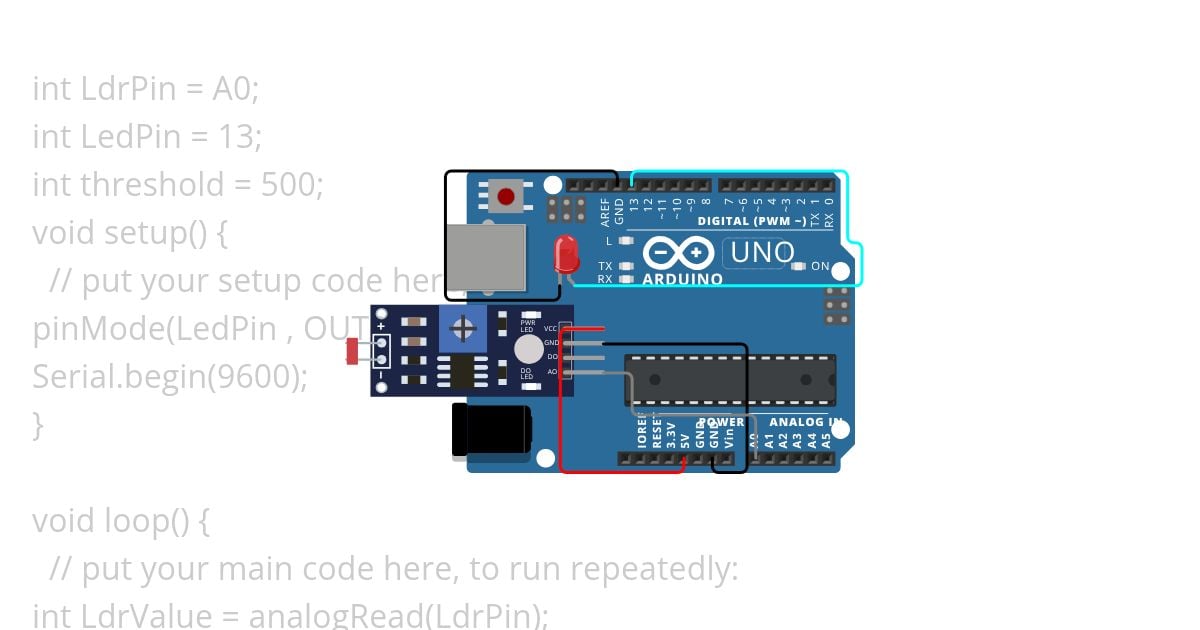 Q9. // “LDR Sensor” With LED Bulb & Also With “Serial Monitor” and “LCD Screen” ? simulation