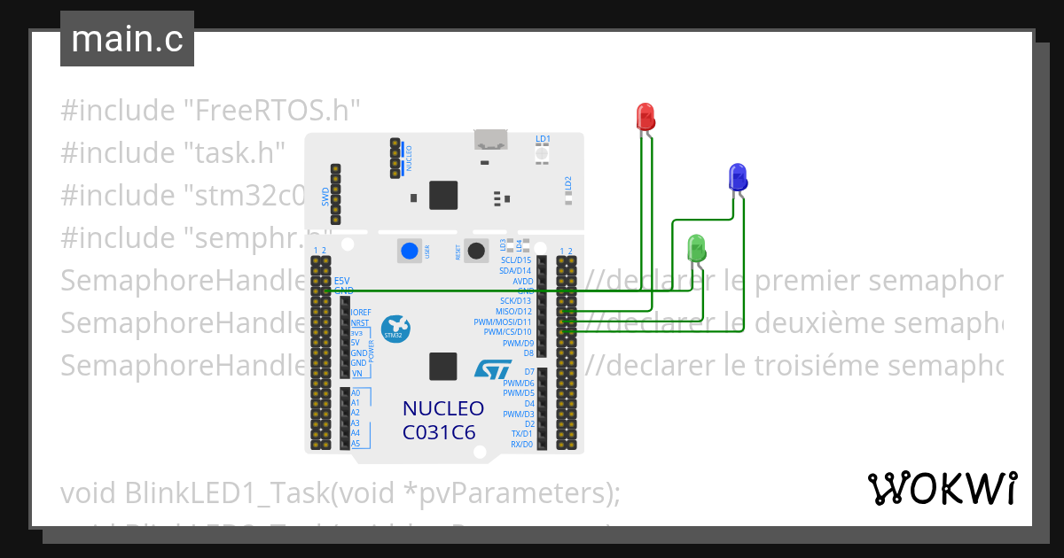 Sémaphores_TP3_PartieA (3 leds) - Wokwi ESP32, STM32, Arduino Simulator