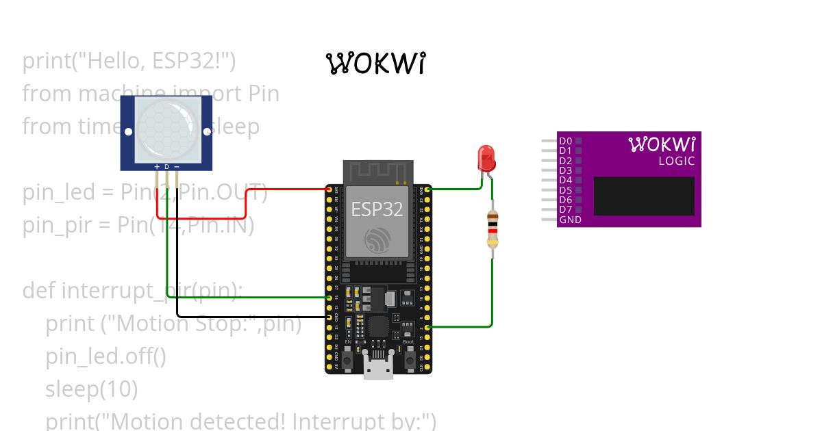 pir buttom + interrupt simulation
