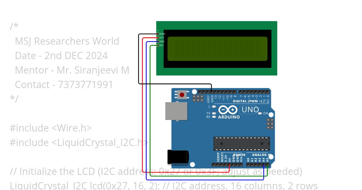Task 17 I2C LCD Hello World simulation