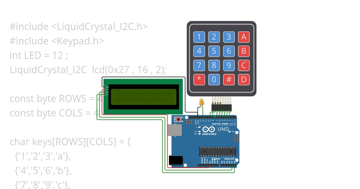 16. B11 Interface LCD and KEYPAD with Arduino Uno Board and Display the key pressed from the KEYPAD on LCD ? simulation